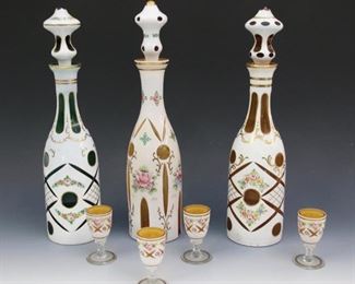 Hand painted cutback decanters and cordials