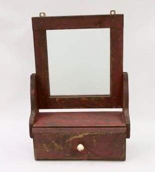 Primitive hanging mirror with drawer