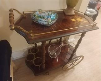 Italian marquetry inlaid liquor wagon
