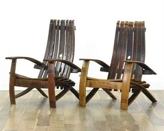 Pair Repurposed Wine Barrel Outdoor Loungers