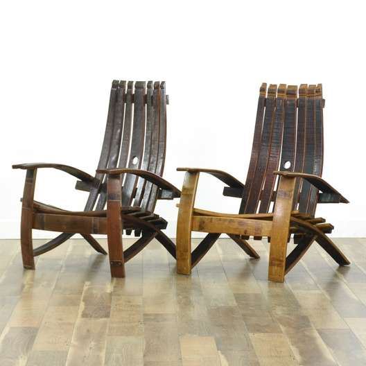 Pair Repurposed Wine Barrel Outdoor Loungers