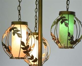 Mid Century Brass Tension Rod Pendant Floor Lamp 