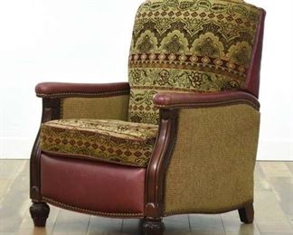 Bradington Young Red Leather Paisley Nailhead Recliner