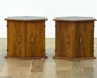 Pair Gothic Revival Hexagon End Table Cabinets
