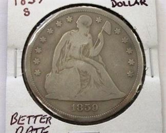 1859S Seated Liberty Silver Dollar