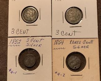 1800's 3 Cent Silver Cent Pieces