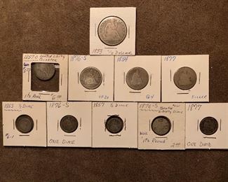 Seated Liberty Half Dollar, Quarters, and Dimes