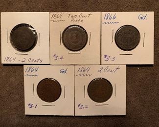 1800's 2 Cent Pieces