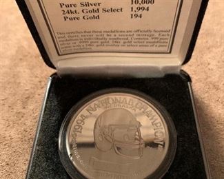 SILVER 1994 Nebraska Cornhusker Championship Commemorative Medallion