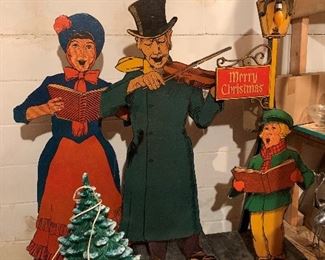 Large Ceramic Atlantic Christmas Tree and Vintage Outdoor Carolers 