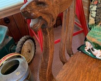 Antique Tiger Oak Gothic Revival Hand Carved Rocker 