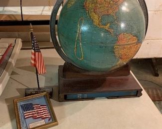 1940's Replogle Standard Globe With World Atlas Book