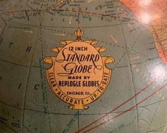 1940's Replogle Standard Globe With World Atlas Book