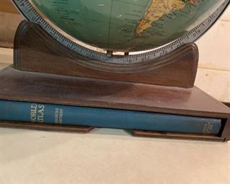 1940's Replogle Standard Globe With World Atlas Book