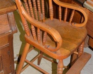 Antique Oak Pressed Back High Chair