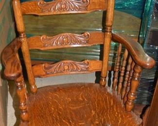 Antique Oak Pressed Back Rocker, Rocking Chair