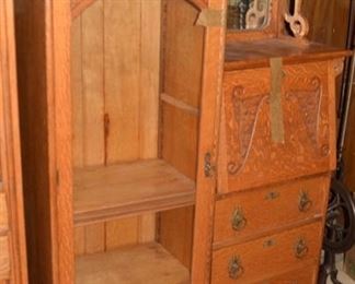 Very Nice Antique Oak Curio Cabinet / Secretary