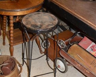 Antique Oak Parlor Table, Ice Cream Parlor Barstool, etc.