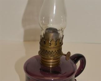 Unusual Amethyst Glass Child's Small Oil Lamp