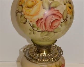 Gone with the Wind Style Hand Painted Glass Parlor Oil Lamp