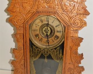 Antique Gingerbread Oak Kitchen Clock