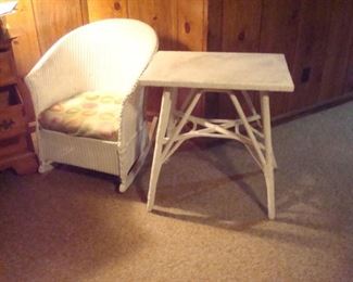 Wicker chair and table.
