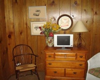Maple chest of drawers, Windsor cane seat chair and etc.