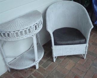 Wicker chair and table.