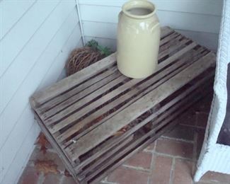 Antique lobster trap and crock.
