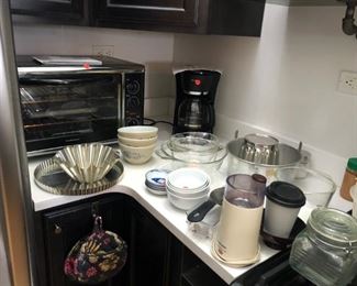 coffee maker, table top oven,coffee grinder, storage jars