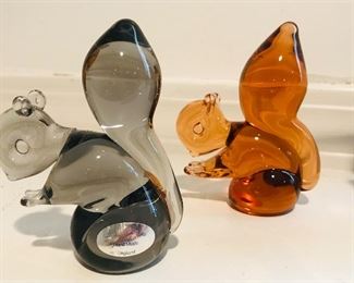 Art glass, glass squirrels 