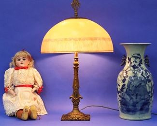 Reverse Painted lamp, Porcelain Doll, Chinese Vase