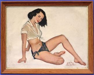 W.Y. Kim Pin-up style Oil on Canvas Portrait. Dated 11/25/1952