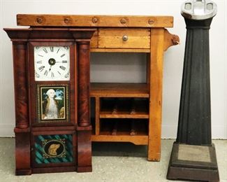 Oak Butcher Block, Penny Scale, Shelf Clock