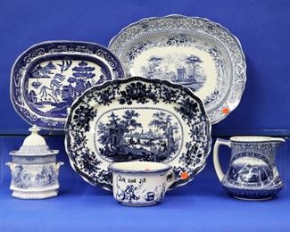 Adams Ridgway & Wedgwood Platters, Lamberton R.R. Pitcher, Child's Jack & Jill 