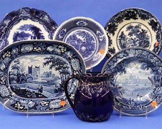 Flo-Blue, Historical Blue "Bywell Castle" Platter, Italian Scenery Plate (both have some damage)