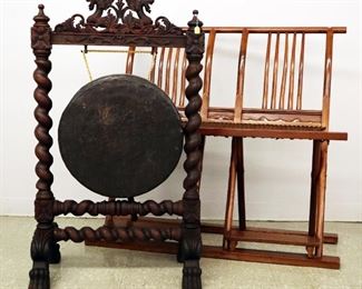 Gong with Carved Oak stand, Folding Chinese Settee