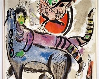 Marc Chagall "La Vache Bleue" Lithograph on Paper.  Marked "Lithographie Orignale en 18 Coleurs Pour XX" on reverse.