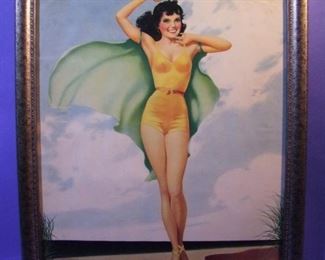 2.	C/1935 pin-up litho, Girl on the Beach, signed Caryl Hopkins Slocum, 16x20”, framed.