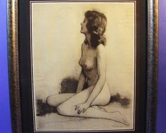 7.	C/1930 pin-up sepia litho “Charm of Youth”, signed lower right, 16x20”, framed.