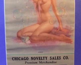 8.	1949 pin-up calendar, “Bubbles”, signed Zoe Mozert, 11 ¼ x23 ½”, sleeved.
