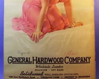 11.	1958 pin-up calendar “Mimi”, signed Gil Elvgren, from General Hardwood Co., Detroit, 22x46”, sleeved.