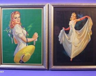 17.	C/1950’s 2 pin-up lithos “It’s your Dance” & Lady with Hat, signed Jules Erbit, both 12x16”, framed. 