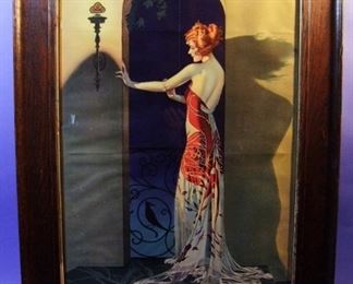 19.	C/1920 large pin-up litho, Deco Girl in Archway, signed Coles Phillips, 21x32”, Oak framed.