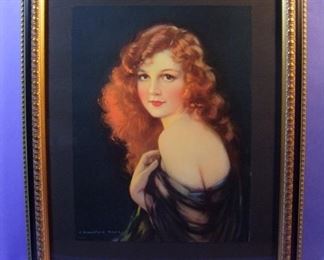 28.	C/1940 pin-up litho, Red haired Girl, 16x20”, framed.