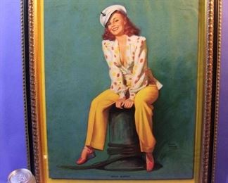 30.	C/1950 Medium-size pin-up litho, “Hello Skipper”, signed Earl Moran, 16x20”, framed.