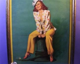 31.	C/1950 Large-size pin-up litho, “Hello Skipper”, signed Earl Moran, 22 x 28”, framed.