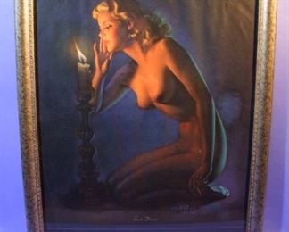 37.	C/1950 pin-up litho, Full Nude, “Sweet Dreams”, signed Zoe Mozert, 16x20”, framed.