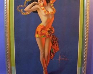 38.	C/1940 pin-up litho, “Aloha”, signed Rolf Armstrong, 16x20” framed.