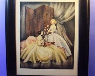 40.	C/1930 Icart style litho, “His Bouquet”, signed Martine, 19x24”, framed.